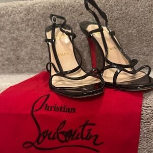 Christian Louboutin Black Strappy Heels with Red Sole
